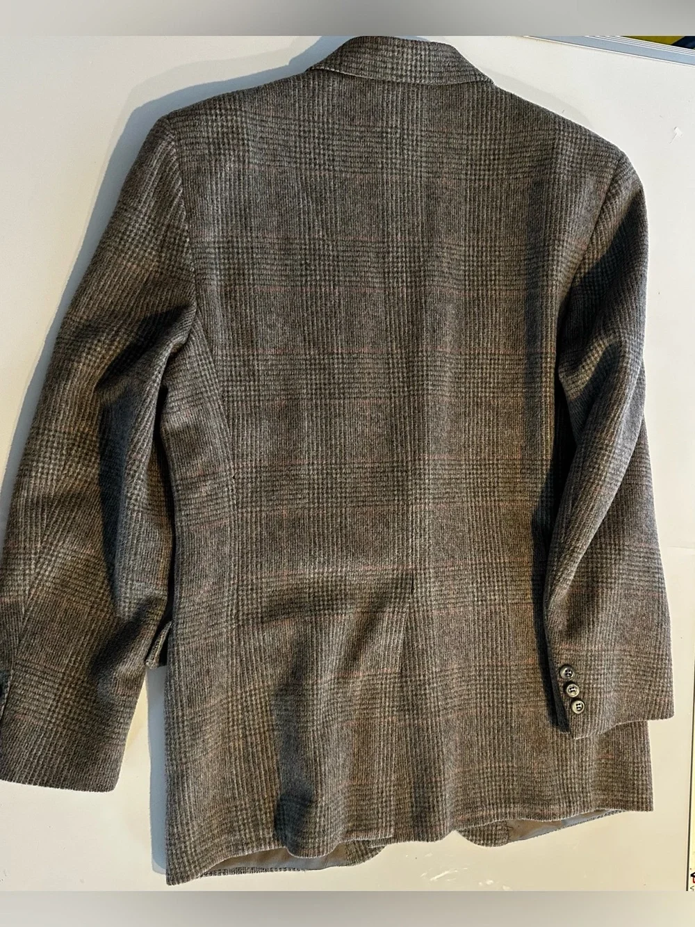 Strathmore Blazer Mens Gray Windowpane Plaid Wool Jacket Sport Coat Preppy Vtg